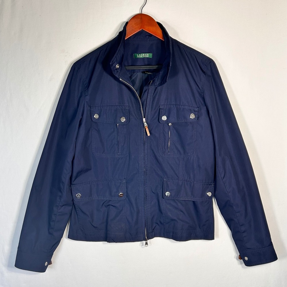 Lauren Ralph Lauren Navy Blue Utility Field Jacket Mock Neck Full Zip Womens L